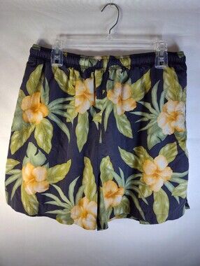 Tommy Bahama Men's Black Floral Swim Trunks Yellow Flowers Sz XL Fits Like Large